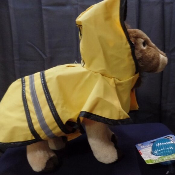 Fashion Pet Yellow Hooded Raincoat Poncho- Reflective Small, & Babble Ball NEW - Picture 1 of 4
